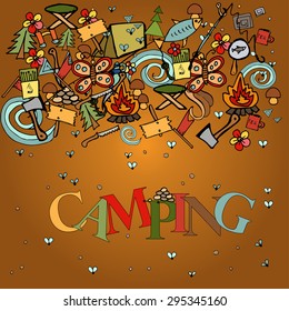 Camping - doodles collection.Big doodle set - Travel, camping