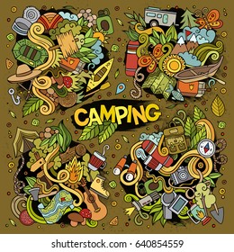 Camping doodles nature hand drawn vector symbols and objects