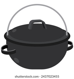 Camping dutch oven vector cartoon illustration isolated on a white background.