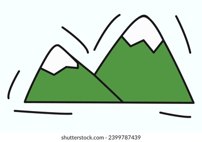 Camping element of colorful set. A camping-themed illustration with a colorful outlined design of majestic mountains capture the awe-inspiring beauty of nature's grandeur. Vector illustration.