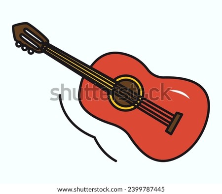 Camping element of colorful set. A camping-themed image with a colorful, outlined design of a guitar capture the spirit of music and relaxation around the campfire. Vector illustration.