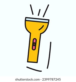 Camping element of colorful set. Flashlight radiate the sense of exploration and dark adventure in the great outdoors in a dynamic and captivating style. Vector illustration.