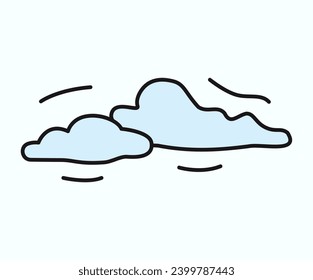 Camping element of colorful set. This illustration with a outlined fluffy clouds embody the peaceful and expansive beauty of camping nature. Vector illustration.