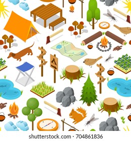Camping Element or Part of Map, Plan Background Pattern on a White Isometric View. Vector illustration