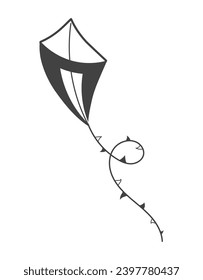 Camping element of set in black line design. The kite in this picture is great camping fun for kids and adults alike. Vector illustration.