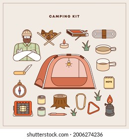 Camping Element Vector Illustration Set.