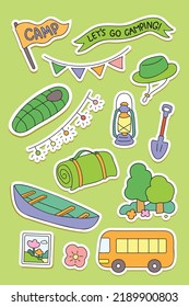 Conjunto de stickers de ilustración vectorial de elemento de acampar
