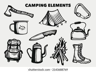 camping elements for outdoor adventure tours collection