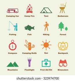 camping elements, vector infographic icons