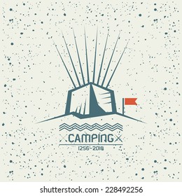 Camping emblem in geometric style on a textured background