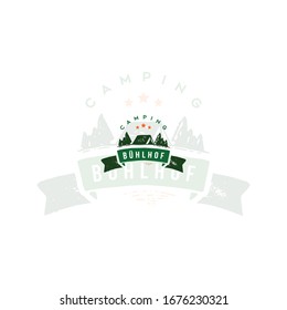 Plantilla de diseño del logotipo del emblema del camping. Ilustración vectorial.