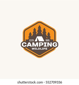 Camping emblem. Outdoor activity symbol. Vector logo.