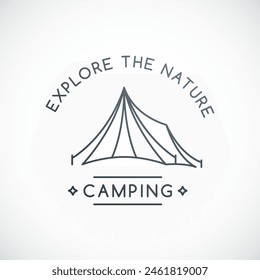 Camping emblem. Tourist tent in line style. Vector illustration.