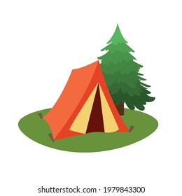 Camping emoji vector with spruce tree and tent