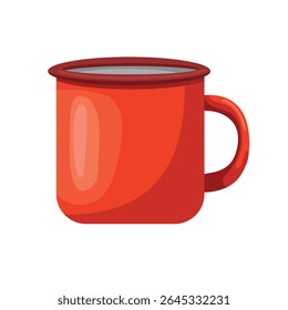 Camping enamel mug, Forest travel. Flat vector clipart, illustration with isolated background.