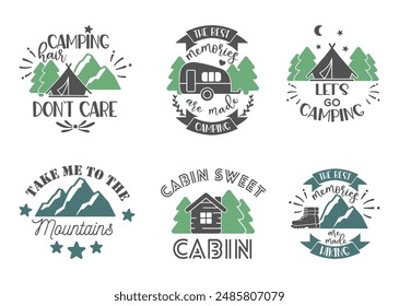 Camping end Hiking EPS Designs, Print on T-Shirts, Mugs, Birthday Cards, Cuts and More Use.