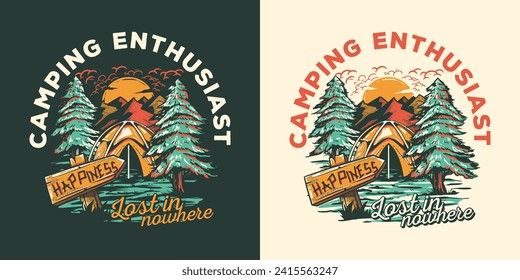 Camping Enthusiast illustration for t-shirt design with vintage color mood by pxlgraph. Perfect for background, poster, sticker, print design, and t-shirt design.