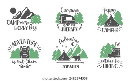 Camping EPS Diseño, impresión en camisetas, tazas, tarjetas de cumpleaños, cortes y más uso. Plantilla de Vector cortable