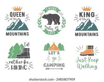 Camping EPS Diseño, impresión en camisetas, tazas, tarjetas de cumpleaños, cortes y más uso. Plantilla de Vector cortable