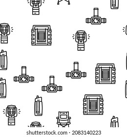 Camping Equipment And Accessories Vector Seamless Pattern Thin Line Illustration