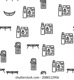 Camping Equipment And Accessories Vector Seamless Pattern Thin Line Illustration