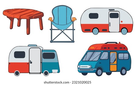 Camping equipment clipart vector set flat design on white background, camping concept isolated icon set element No.4