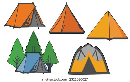 Camping equipment clipart vector set flat design on white background, camping concept isolated icon set element No.2