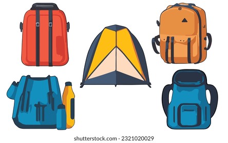 Camping equipment clipart vector set flat design on white background, camping concept isolated icon set element No.1