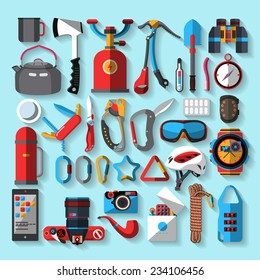 Camping equipment. Flat design.