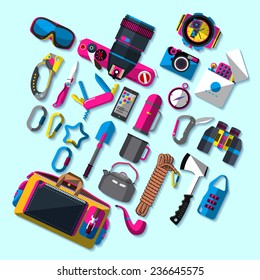 Camping equipment. Flat design.