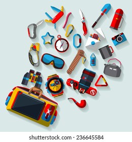 Camping equipment. Flat design.