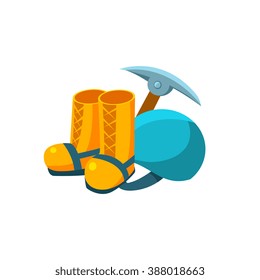 Camping Equipment. Flat Vector Illustration composition. Collection of camping and travel