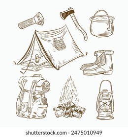 camping equipment hand drawn vector element