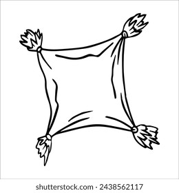 Campingausrüstung, handgezeichnete Grafiken, Vektorgrafik. Reisekissen Doodle.
