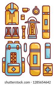 camping equipment icon set