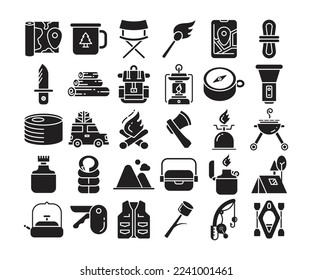 camping equipment icons set vector illustration