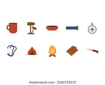 Camping Equipment Illustration Element Set
