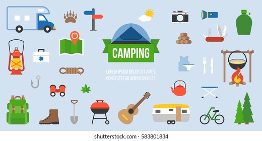 Camping equipment infographic , flat design icon