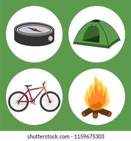 The camping equipment. Set of icons. Isolated objects on white background. Vector illustration.