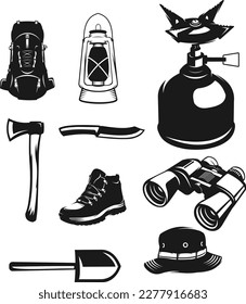 camping equipment silhouette logo vector