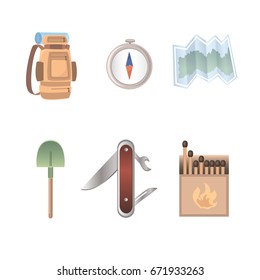 camping equipment for trekking icons