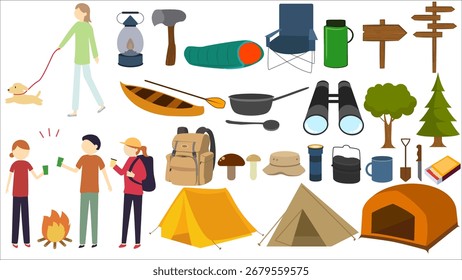 Acampamento Equipamento Vetor Conjunto 2D