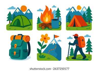 Camping escapade Illustrated outdoor adventures illustration design element