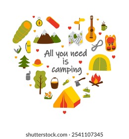 Camping essentials collection. fun and adventure in the great outdoors.