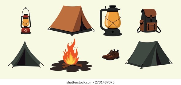 Camping Essentials Illustration mit Zeltstiefeln