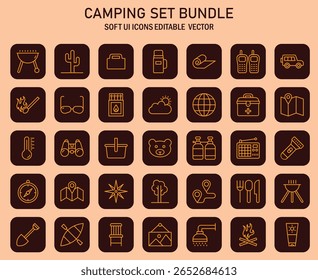 Camping Essentials Set: A Collection of UI Icons for Outdoor Adventures and Recreational Activities perfect for