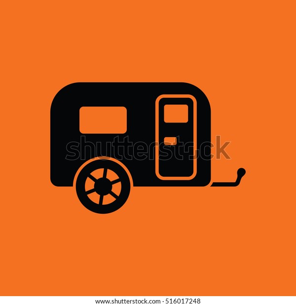 Camping family caravan car  icon. Orange\
background with black. Vector\
illustration.
