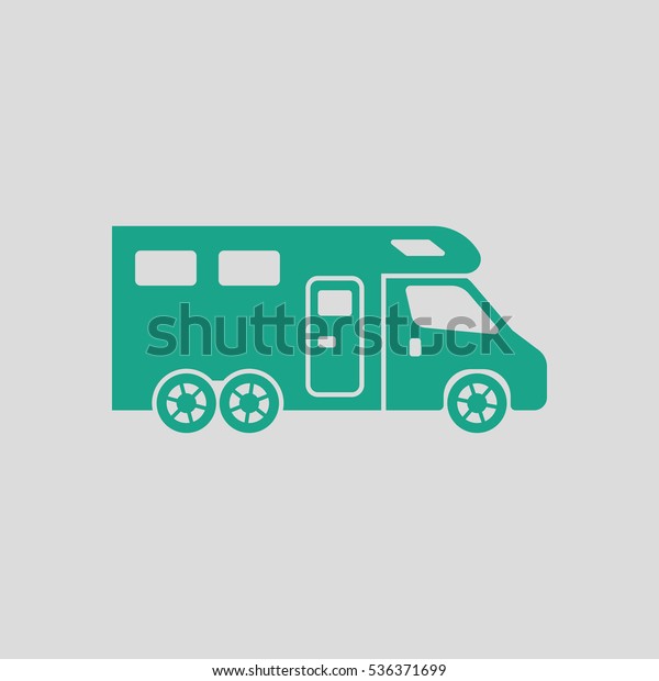 Camping family caravan  icon. Gray\
background with green. Vector\
illustration.