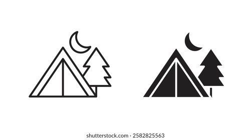 Camping filled and outlined icons vectors on white background