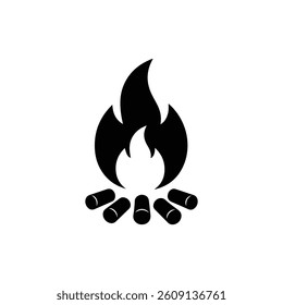 Camping Fire Black Filled Icon Minimal Flames Above Logs